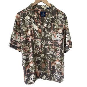 Caribbean Joe Island Supply Hawaiian Tropical Button Down Collar Shirt L